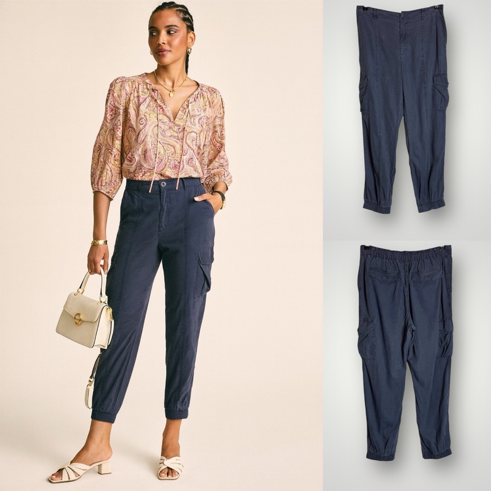 Anthropologie Cloth & Stone Jogger Pants Size Medium Cargo Tencel High Rise Blue